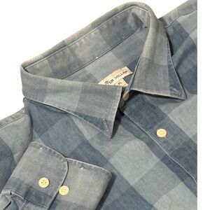 Peter Millar XL Blue Check‎ Herringbone Tailored Fit Long Sleeve Shirt